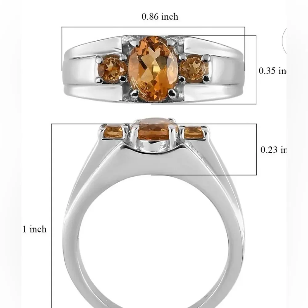 Serra Gaucha Men’s Citrine Ring in Stainless Steel Size 12, 1.5 ctw